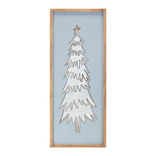 Blue &#x26; White Framed Christmas Pine Tree Wall Hanging D&#xE9;cor
